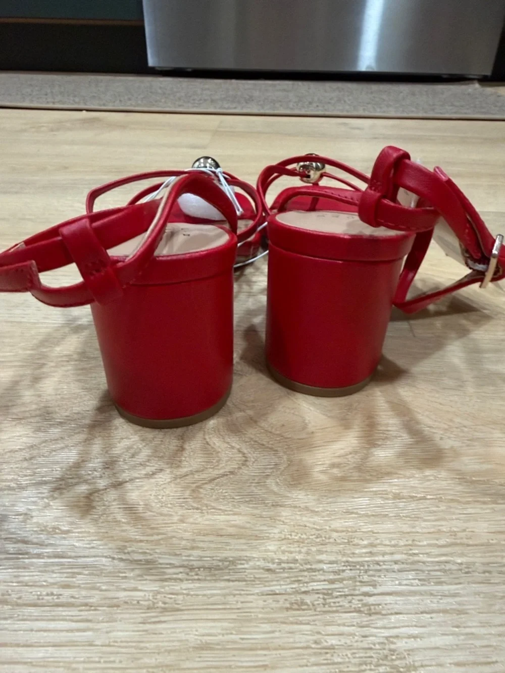 a new day Red Phoebe Heels with Gold Accents